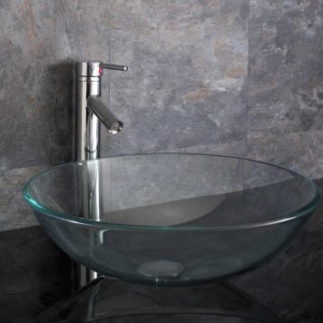 Large Round Clear Glass Above Counter Bathroom Basin 420mm PADOVA