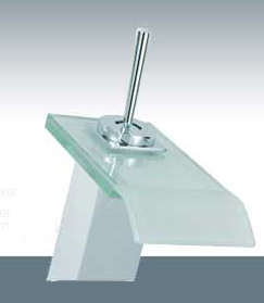 Angled Glass Spout Waterfall Tap Single Lever Bathroom Basin Mixer Tap Quadrato