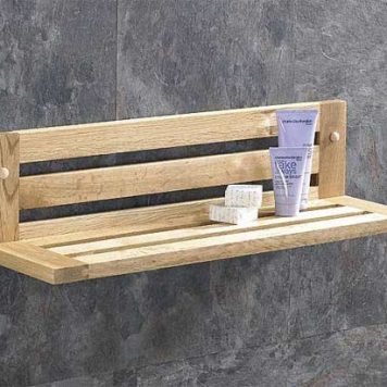 Long Slatted Bathroom or Bedroom Shelf in Natural Solid Oak 600mm Hand Crafted Bathroom Shelf