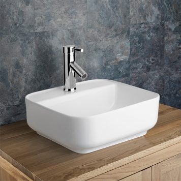 Square Countertop Bathroom Basin in White Ceramic 390mm Square Curved Corners Sink Ponsa