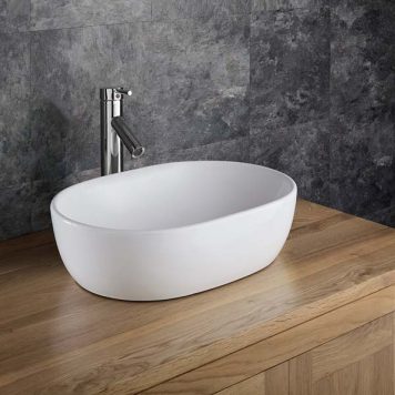 Curved Edges Oval Countertop Bathroom Basin in White Ceramic 480mm x 345mm Arta