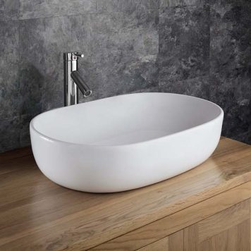 Large Curved Edges Oval Countertop Bathroom Basin in White Ceramic 600mm x 425mm Alara