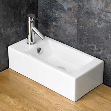Narrow Rectangular Left Hand White Countertop Basin 500mm Wide for Ensuite or Cloakroom Lucca