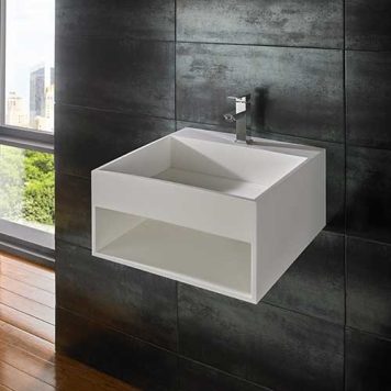 Bundle Offer Large Stone Resin Square Wall Hung Bathroom Basin with Free Tap Mexa