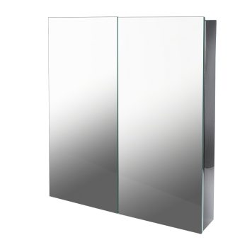 Bathstore Large Mirrored Bathroom Cabinet, Double Door - Stainless Steel