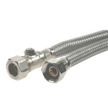Compression Braided Tap Connector with Valve - 15mm - 0.5in