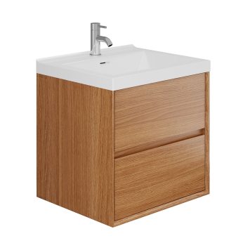Madison 600mm Wall Hung 2 Drawer Vanity Unit and Basin - Wood Effect