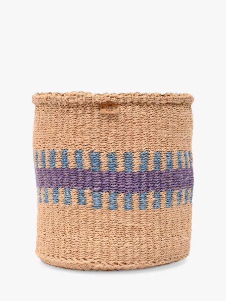 The Basket Room Huduma Woven Storage Basket, Natural/Lavender, Medium