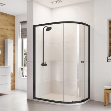 Bathstore Gleam Offset Quadrant Shower Enclosure, Black - 1000 x 800mm (6mm Glass)