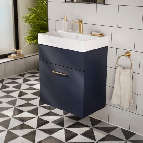 Bliss 500mm Wall Hung 1 Drawer Vanity Unit & Basin - Indigo Blue