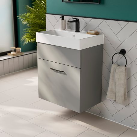 Bliss 600mm Wall Hung 1 Drawer Vanity Unit & Basin - Dust Grey