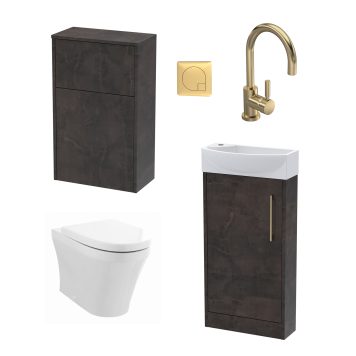Bueno Bathroom Package with 440mm Right Hand Floorstanding Vanity Unit - Metallic Slate/Brushed Brass