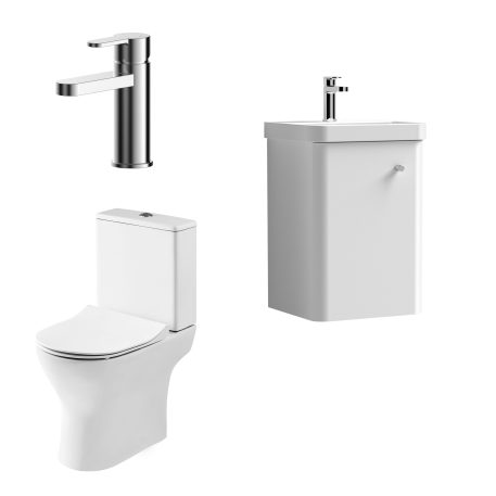 Centro Bathroom Package with 400mm Wall Hung Vanity Unit - Gloss White/Chrome