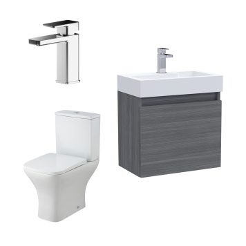 Mono Bathroom Package with 500mm Slimline Wall Hung Vanity Unit - Anthracite Woodgrain/Chrome