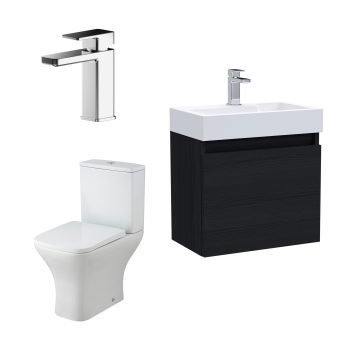 Mono Bathroom Package with 500mm Slimline Wall Hung Vanity Unit - Charcoal Black/Chrome