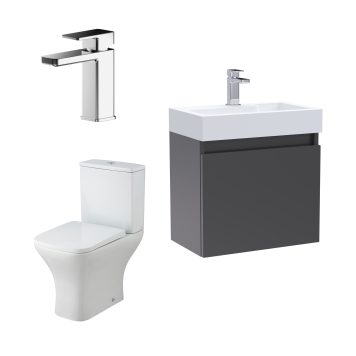 Mono Bathroom Package with 500mm Slimline Wall Hung Vanity Unit - Gloss Grey/Chrome