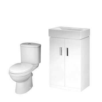 Blanco Bathroom Package with 450mm Floorstanding 2 Door Vanity Unit - Gloss White