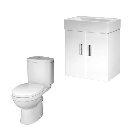 Blanco Bathroom Package with 450mm Wall Hung 2 Door Vanity Unit - Gloss White