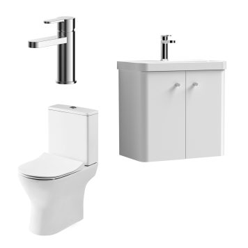 Centro Bathroom Package with 600mm Wall Hung Vanity Unit - Gloss White/Chrome