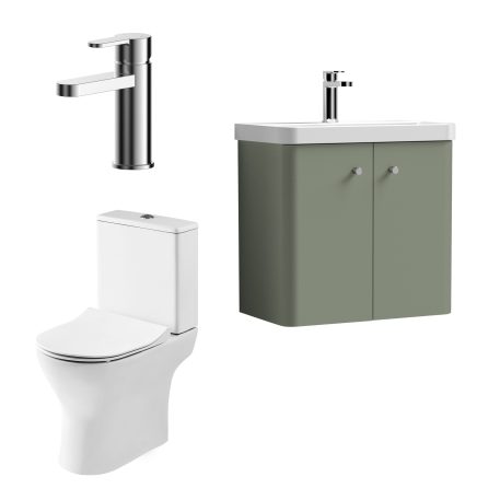 Centro Bathroom Package with 600mm Wall Hung Vanity Unit - Satin Green/Chrome