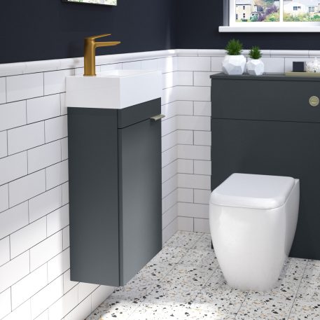 Lindo 400mm Wall Hung Cloakroom Unit Left Hand & Mineralcast Basin - Matt Blue