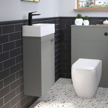 Lindo 400mm Wall Hung Cloakroom Unit Left Hand & Mineralcast Basin - Matt Grey