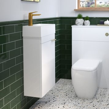 Lindo 400mm Wall Hung Cloakroom Unit Left Hand & Mineralcast Basin - White Gloss