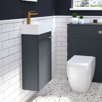 Lindo 400mm Wall Hung Cloakroom Unit Right Hand & Mineralcast Basin - Matt Blue