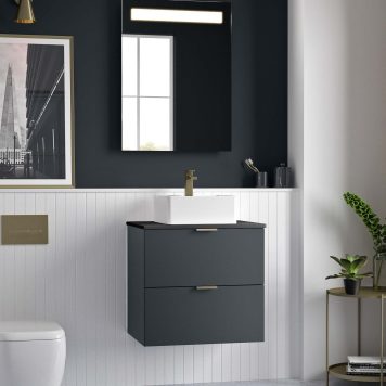 Lindo 800mm Wall Hung Standard Depth Two Drawer Vanity Unit & Graphite Slate Worktop - Matt Blue