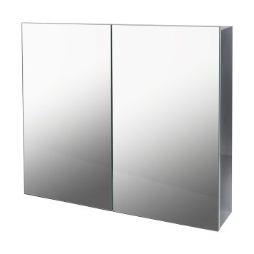 Bathstore Small Mirrored Bathroom Cabinet, Double Door - Stainless Steel