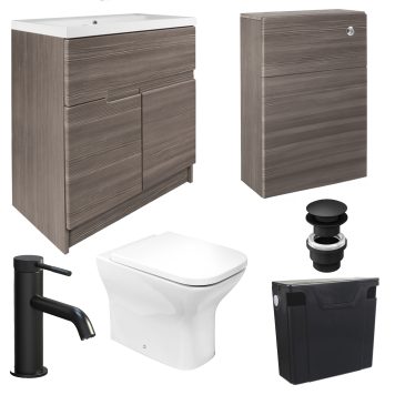 Vermont Bathroom Package with 800mm Floorstanding Vanity Unit & WC Unit in Grey Avola, Toilet, Tap, Waste & Concealed Cistern