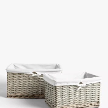 John Lewis Willow Lined Storage Baskets, Grey, Set of 2