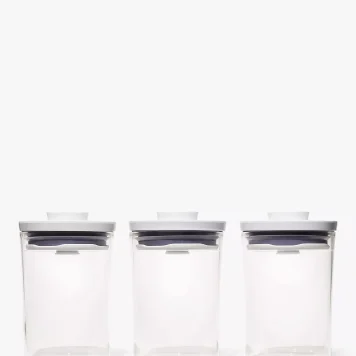 OXO POP Round Kitchen Storage Jars, Set of 3, 500ml, Clear/White