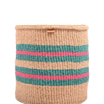 The Basket Room Ndoto Woven Storage Basket, Turquoise/Pink Stripe, Extra Large