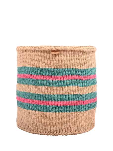 The Basket Room Ndoto Woven Storage Basket, Turquoise/Pink Stripe, Extra Large