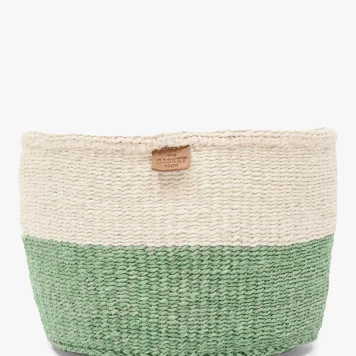 The Basket Room Wilaya Woven Storage Basket, Natural/Sapling Green, Small