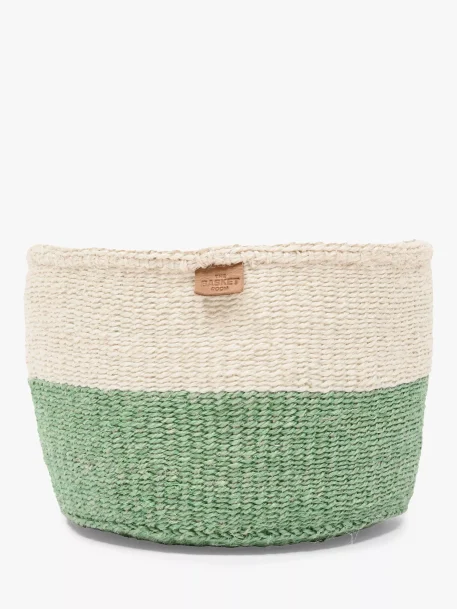 The Basket Room Wilaya Woven Storage Basket, Natural/Sapling Green, Small