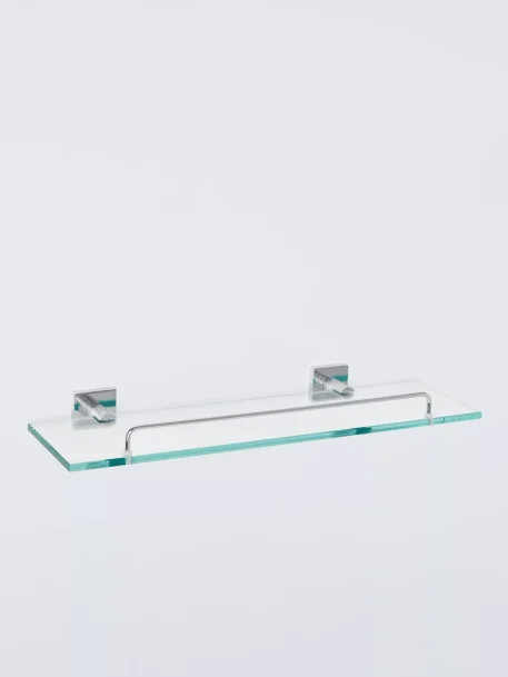 John Lewis Lux Glass Shelf with Rail, Silver