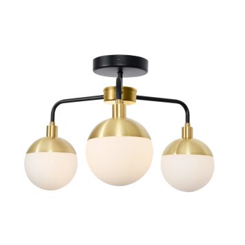 Sydney 3 Light Bathroom Semi Flush Ceiling Light - Black and Brass