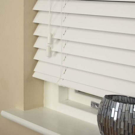 50mm Wood Essence Wooden Venetian Made To Measure Blind Fine Grain True White