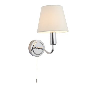 Endon 93851 Conway Bathroom Wall Light In Chrome Finish With Ivory Fabric Shade IP44