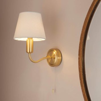 Endon 93852 Conway Bathroom Wall Light In Satin Brass Finish With Ivory Fabric Shade IP44