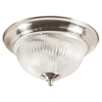 Modern 2 Light Satin Silver IP44 Flush Bathroom Ceiling Light